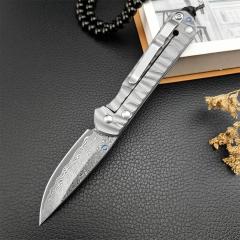 Chris Reeve Small Sebenza Folding Knife 2.76" Damascus Blade, Titanium Handles, Frame Lock