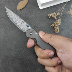 Chris Reeve Small Sebenza Folding Knife 2.76" Damascus Blade, Titanium Handles, Frame Lock
