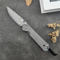 Chris Reeve Small Sebenza Folding Knife 2.76" Damascus Blade, Titanium Handles, Frame Lock