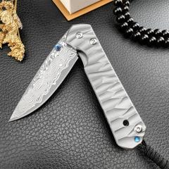 Chris Reeve Small Sebenza Folding Knife 2.76" Damascus Blade, Titanium Handles, Frame Lock