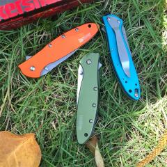 Kershaw 1660OL Ken Onion Leek Assisted Flipper Knife 3" Bead Blast Plain Blade, OD Aluminum Handles, Liner Lock