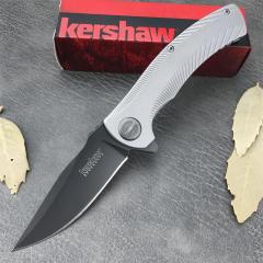 Kershaw 3490 Les George Seguin Assisted Flipper Knife 3.1" Gray PVD Blade, Milled Stainless Steel Handles, Frame Lock