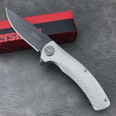 Kershaw 3490 Les George Seguin Assisted Flipper Knife 3.1" Gray PVD Blade, Milled Stainless Steel Handles, Frame Lock