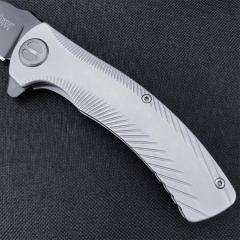 Kershaw 3490 Les George Seguin Assisted Flipper Knife 3.1" Gray PVD Blade, Milled Stainless Steel Handles, Frame Lock