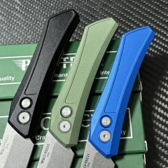 Pro-Tech DS101 AUTO Folding Knife 3.23" CPM-MagnaCut Stonewashed Blade, Black Aluminum Handles
