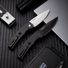 Pro-Tech Magic II AUTO Folding Knife 3.94" 154CM DLC Plain Blade, Black Aluminum+Carbon Fiber Handles