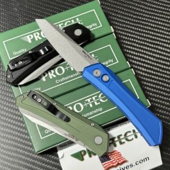 Pro-Tech DS101 AUTO Folding Knife 3.23" CPM-MagnaCut Stonewashed Blade, Black Aluminum Handles