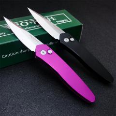Pro-Tech 3407 Newport AUTO Folding Knife 3" S35VN Black DLC Plain Blade, Aluminum Handles