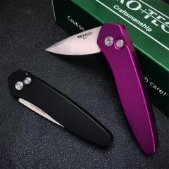 Pro-Tech 3407 Newport AUTO Folding Knife 3" S35VN Black DLC Plain Blade, Aluminum Handles