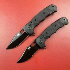 SOG SEAL XR Flipper Knifes 3.78" Black TiNi S35VN Clip Point Blade, Black GRN Handles - XR Lock