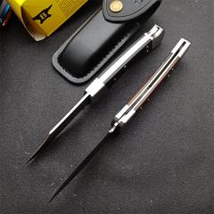 BK 110 Hunter Knife 3.35" 440c Folding Blade, Ebony Wood Handles, Lockback, Leather Sheath