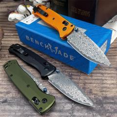 BM 535BK-07 Knife Bugout AXIS 3.15" Damascus Satin Plain Folding Blade, Aluminum Handles
