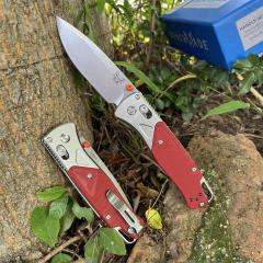 BM 535-9 Knife Bugout AXIS 3.5" D2 Satin Plain Folding Blade, G10 Handles