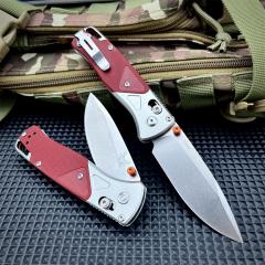 BM 535-9 Knife Bugout AXIS 3.5" D2 Satin Plain Folding Blade, G10 Handles