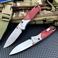 BM 535-9 Knife Bugout AXIS 3.5" D2 Satin Plain Folding Blade, G10 Handles