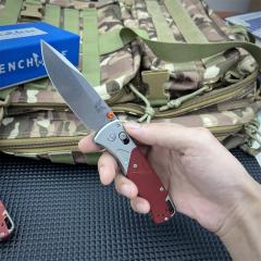 BM 535-9 Knife Bugout AXIS 3.5" D2 Satin Plain Folding Blade, G10 Handles