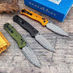 BM 535BK-07 Knife Bugout AXIS 3.15" Damascus Satin Plain Folding Blade, Aluminum Handles