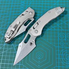 MT Stitch-Ramloc Knife 3.54" M390MK Stonewashed Folding Blade, Titanium Handles