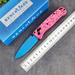 BM 535-3 Donut Pink Knife Bugout AXIS Folding 3.07" D2 Satin Plain Blade, G10 Handles