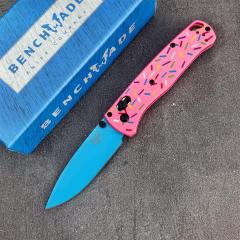 BM 535-3 Donut Pink Knife Bugout AXIS Folding 3.07" D2 Satin Plain Blade, G10 Handles