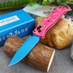BM 535-3 Donut Pink Knife Bugout AXIS Folding 3.07" D2 Satin Plain Blade, G10 Handles