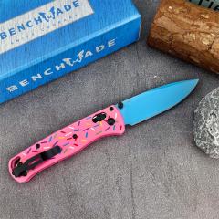 BM 535-3 Donut Pink Knife Bugout AXIS Folding 3.07" D2 Satin Plain Blade, G10 Handles