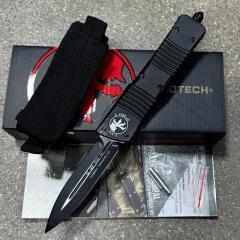 MT Troodon Knives AUTO OTF Knife 3.74" M390 Double Combo Edge Dagger Blade, Black Aluminum Handles