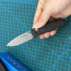 BM Mini 533 Knives Bugout AXIS Folding Knife 2.75" S90V/Damascus Plain Blade, Carbon Fiber Handles - 533-3