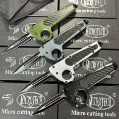 MT Ring Boxing Knuckles Knifes OTF Auto Knife 3.46" 440 Plain Blade, Carbon Fiber + Alloy Handles