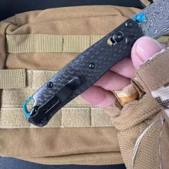 BM Mini 533 Knifes Bugout AXIS Folding Knife 2.75" Damascus Plain Blade, Carbon Fiber Handles - 533-3