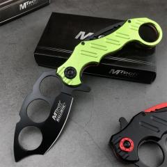 CS Four-eyes Knifes Boxing Knuckles Folding Knife 3.62" 5Cr13 Plain Blade, Aluminum Alloy Handles