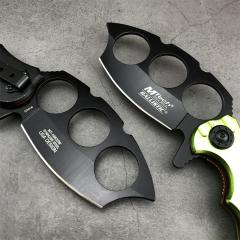 CS Four-eyes Knifes Boxing Knuckles Folding Knife 3.62" 5Cr13 Plain Blade, Aluminum Alloy Handles