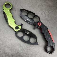 CS Four-eyes Knifes Boxing Knuckles Folding Knife 3.62" 5Cr13 Plain Blade, Aluminum Alloy Handles