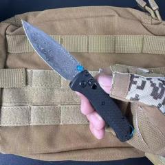 BM Mini 533 Knifes Bugout AXIS Folding Knife 2.75" Damascus Plain Blade, Carbon Fiber Handles - 533-3