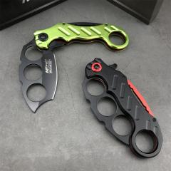 CS Four-eyes Knifes Boxing Knuckles Folding Knife 3.62" 5Cr13 Plain Blade, Aluminum Alloy Handles