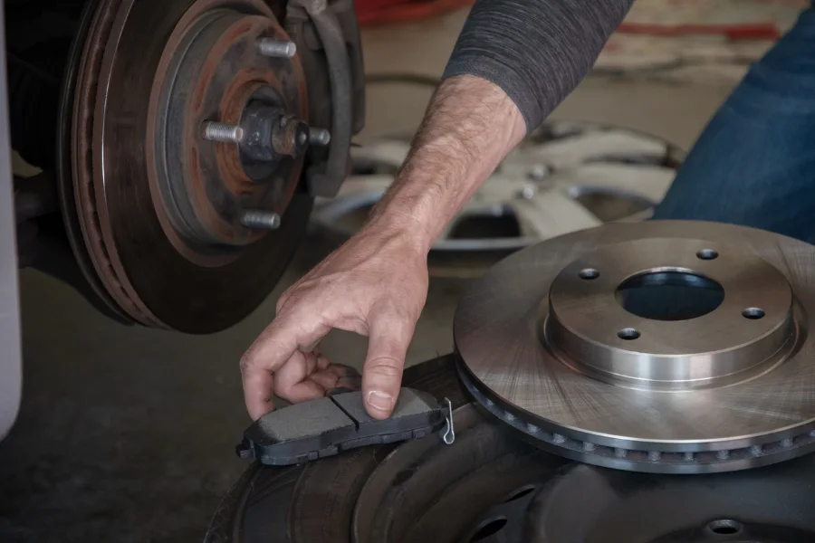 Shiny glazed brake disc: The appearance of glazed brakes with smooth, shiny surfaces that reduce braking power and increase stopping distance.