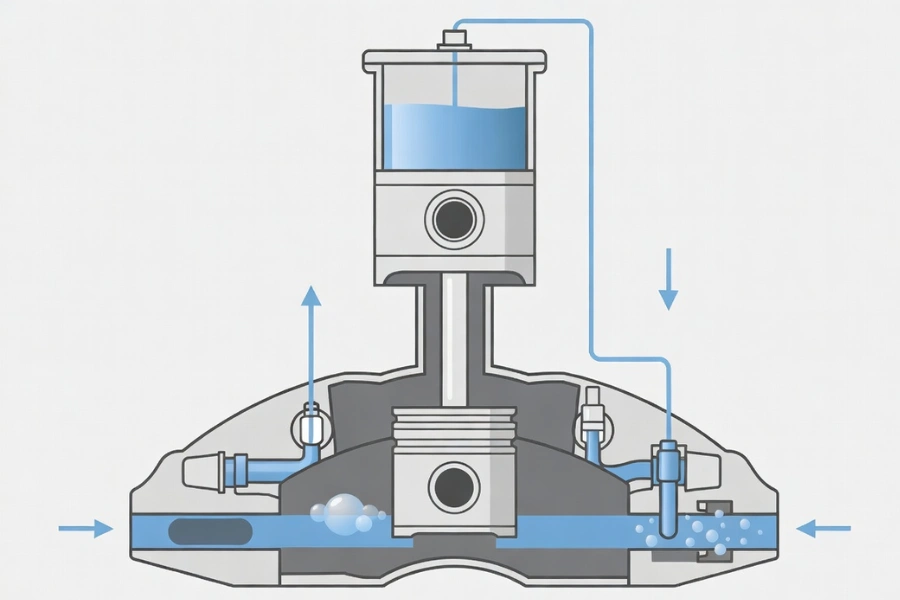Hydraulic brake system diagram explaining how air in brake lines causes soft brake pedal