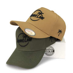 Baseball Cap - CMC-1081 (100% Cotton Brown Tan With Black 3D Embroidery Logo Mens Baseball Cap Manufacturer )