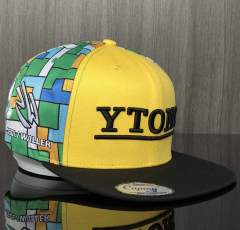 Snapback Cap - CMC-2004 ( Custom Embroidery Logo WIth Printing Pattern Yellow 100% Polyester Snapback Cap Manufacturer)
