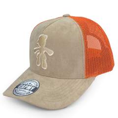 Trucker Hat - CMC-3274 ( Custom Grey Suede Middle Crown Mesh Cap Black Embroidery Logo 5 Panel Trucker Hat Supplier )