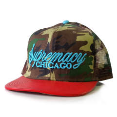 Trucker Hat - CMC-3282 ( Custom Leather Visor High Profile 3D Logo Flat Brim Mesh Snapback Cap Trucker Hat Factory )