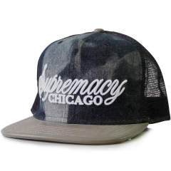 Trucker Hat - CMC-3282 ( Custom Leather Visor High Profile 3D Logo Flat Brim Mesh Snapback Cap Trucker Hat Factory )