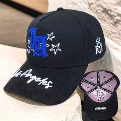 Baseball Cap - CMC-1123 (Custom Design Black Cotton WIth Suede Brim LA Dandy Hats Style 5 Panel Baseball Cap Factory)
