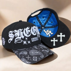 Baseball Cap - CMC-1123 (Custom Design Black Cotton WIth Suede Brim LA Dandy Hats Style 5 Panel Baseball Cap Factory)