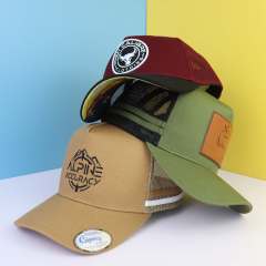 Trucker Hat - CMC-3340 (Custom Embroidery Leather Patch Side Stripes Western Trucker Hat Australia Country Trucker Caps Manufacturer )