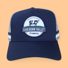 Trucker Hat - CMC-3352 (Custom Design Navy Blue Printed Mesh Side Stripes Western Deep Crown Trucker Hat Australia Country Trucker Caps Factory )