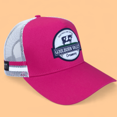 Trucker Hat - CMC-3354 (Custom Design Hot Pink High Profile Side Stripes Western Deep Crown Trucker Hat Australia Country Trucker Caps Factory )