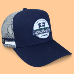 Trucker Hat - CMC-3352 (Custom Design Navy Blue Printed Mesh Side Stripes Western Deep Crown Trucker Hat Australia Country Trucker Caps Factory )
