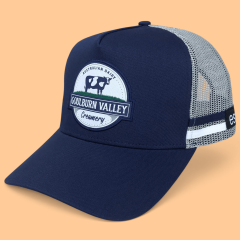 Trucker Hat - CMC-3352 (Custom Design Navy Blue Printed Mesh Side Stripes Western Deep Crown Trucker Hat Australia Country Trucker Caps Factory )