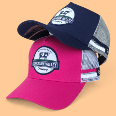 Trucker Hat - CMC-3352 (Custom Design Navy Blue Printed Mesh Side Stripes Western Deep Crown Trucker Hat Australia Country Trucker Caps Factory )